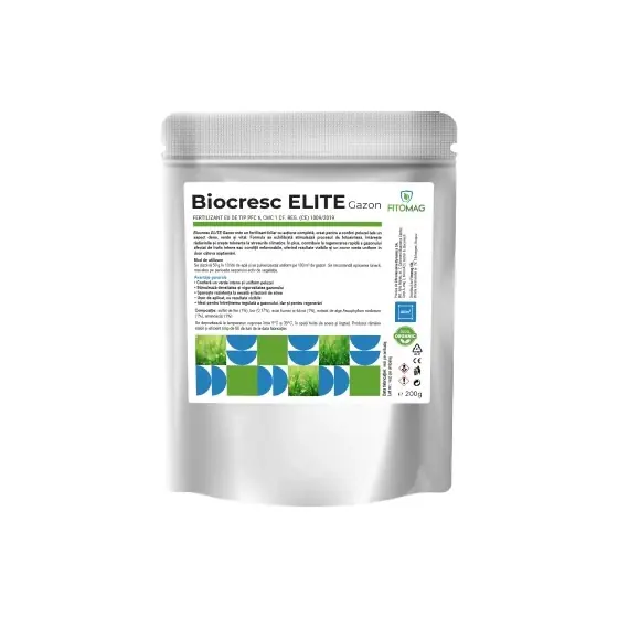 Preferatul clienților Fertilizant foliar pe baza de microelemente esentiale, biostimulatori naturali si extracte organice, Biocresc Elite Gazon, 200 g