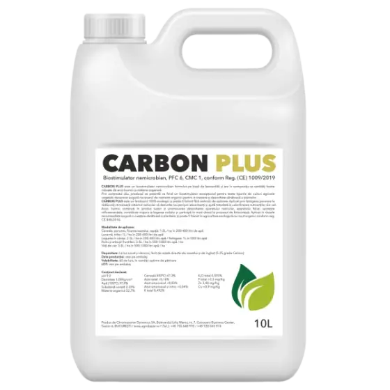 Lichidare de stoc Fertilizant nemicrobian ecologic cu acizi humici si fulvici și materie organica, pentru toate culturile vegetale Carbon Plus, 10 litri