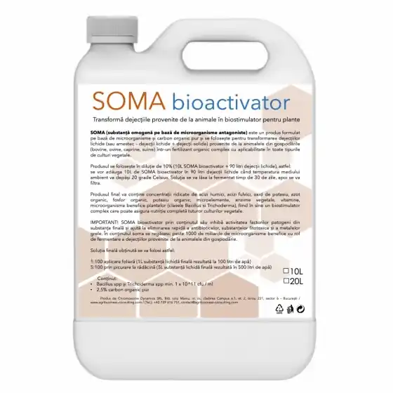 Lichidare de stoc Bioactivator SOMA - Transforma dejectiile lichide provenite de la animale in biostimulator pentru plante, 10 litri, SemPlus
