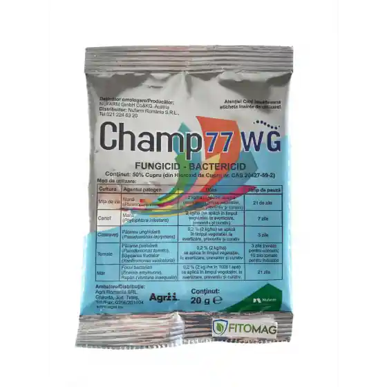 Fungicid Champ 77 WG, 20 grame-cupru 500 gr/kg Plată securizată