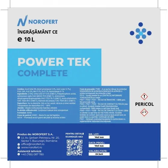 Lichidare de stoc Ingrasamant POWER TEK COMPLETE, 10 l, Norofert, de sol lichid