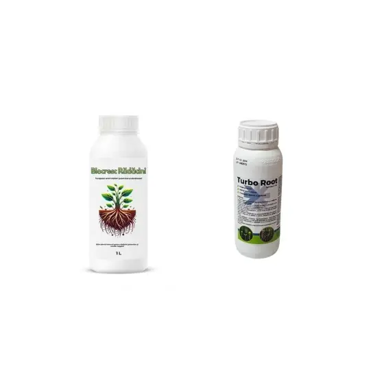 Pachet inradacinare rasaduri Biostimulator pentru butasi si arbusti fructiferi Biocresc Radacini, 1 l + Biostimulator Turbo Root, 100 ml Mai ieftin