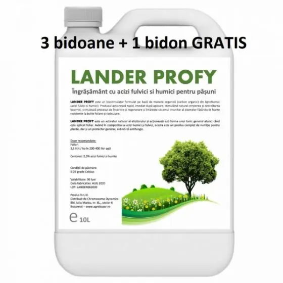 Pachet promotional Ingrasamant cu acizi humici si fulvici pentru pasuni, Lander Profy, 10 l, 3+1 GRATIS Promoție
