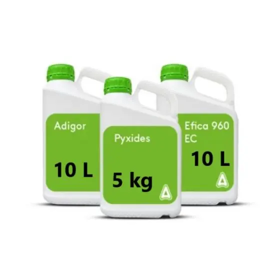Disponibil imediat Pachet Complet Porumb Pyxides Extra 10 Ha (5 kg Pyxides + 10 L Adigor + 10 L Efica 960 EC)