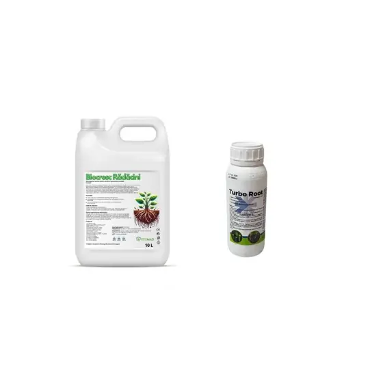 Disponibil imediat Pachet inradacinare rasaduri Biostimulator pentru butasi si arbusti fructiferi Biocresc Radacini, 10 l + Biostimulator Turbo Root, 500 ml