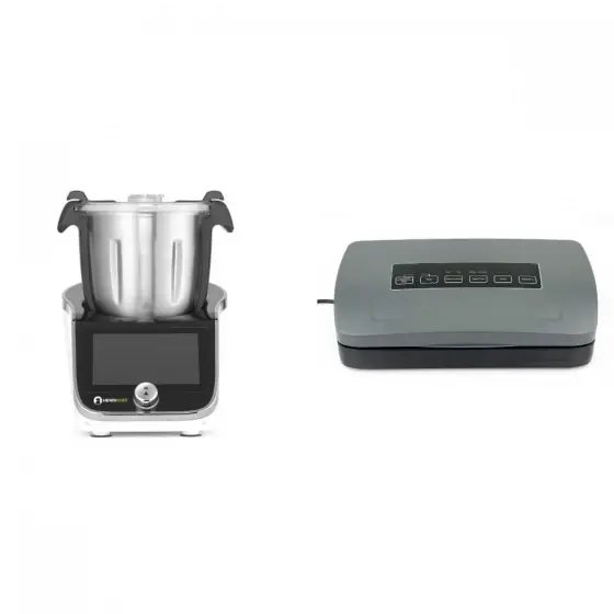 Pachet HendiChef Robot de bucatarie multifunctional, 3 litri, 230V/1400W, 210x380x(H)320 mm plus Aparat de vidat profesional Hendi, 110 W, pompa de capacitate mare 6.5 lt/min, inox, banda maxima 310 mm 385x205x (H) 95 mm Cumpărături sigure