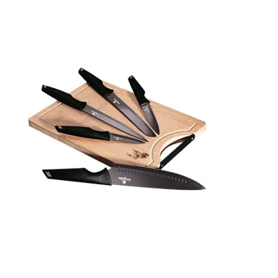 Set cuțite 6 piese cu tocător din bambus, negru-rose gold - LP-BH-047L Noutate