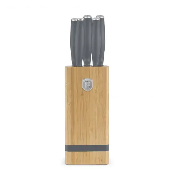 Set cuțite 6 piese cu suport din BAMBUS, gri mat - BH/2969 Reducere