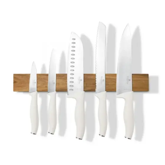 Set cuțite 6 piese cu suport magnetic din lemn de acacia, crem mat - BH/2945 Disponibil imediat