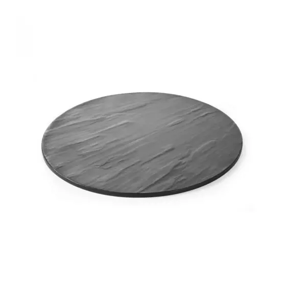 Preț promoțional Platou rotund servire, Hendi, din melamina cu aspect ardezie, 430x(H)7 mm