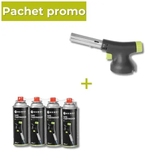 Pachet Arzator Creme-Brulee HENDI Jet + Set 4 x rezerve gaz butan 227 grame Lichidare de stoc