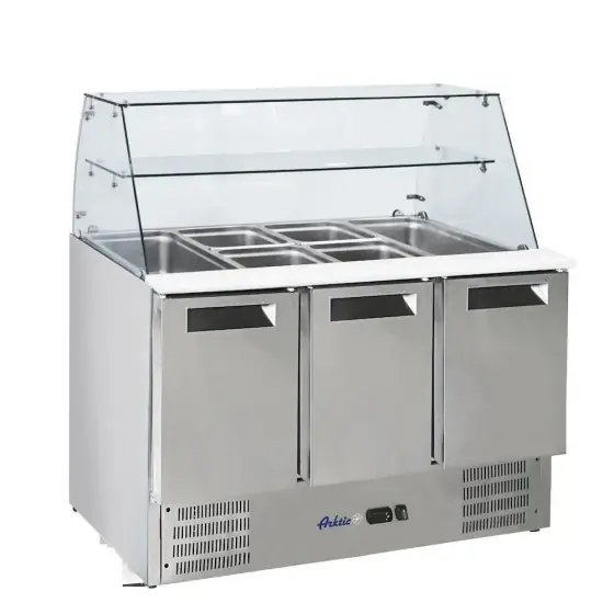 Chilipir Masa rece cu 3 usi pentru salata cu suprastructura din sticla, 1365x695x(H)825 mm