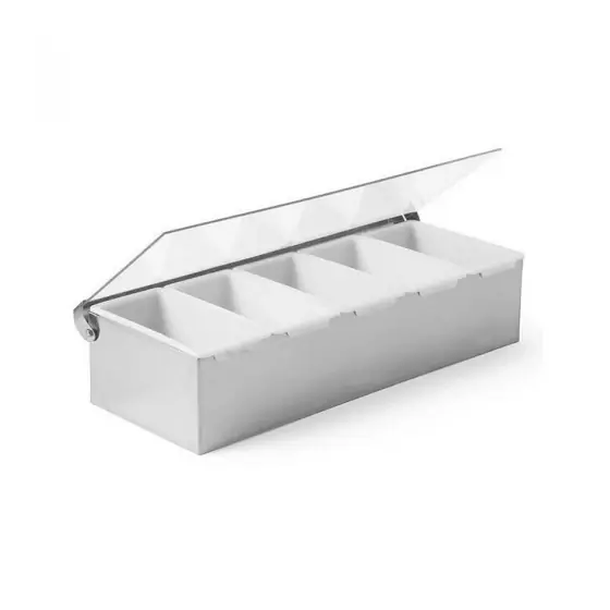 Bestseller Cutie ingrediente bar / pizza, 5 compartimente, 375x140x(H)90 mm, capac transparent, Hendi