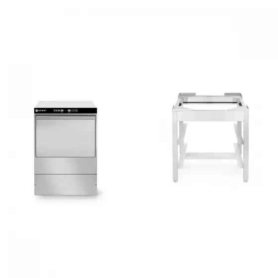 Pachet Masina profesionala de spalat vase 40 x 40 Hendi Inox 3 cicluri de spalare 470x510(+320)x(H)710 mm 2.8 kW plus Suport podea pentru masina de spalat vase, Inox Hendi 470x500x(H)500 mm Disponibil imediat