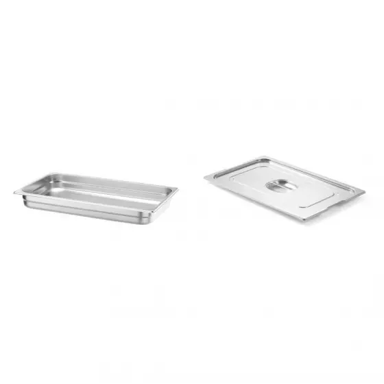 Pachet Tava Gastronorm GN 1/1 65 mm 8.6 litri, gama Hendi Profi Line, otel inoxidabil plus capac cu maner pentru tava gastronom GN 1/1, Profi Line, din inox Ieftin