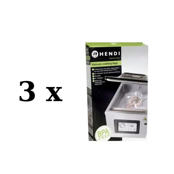 3 x Set 100 buc pungi vacuum netede 150x200 mm, ideale pentru gatit in sistem Sous-vide, Hendi, 2 straturi, 75 microni grosime Premium