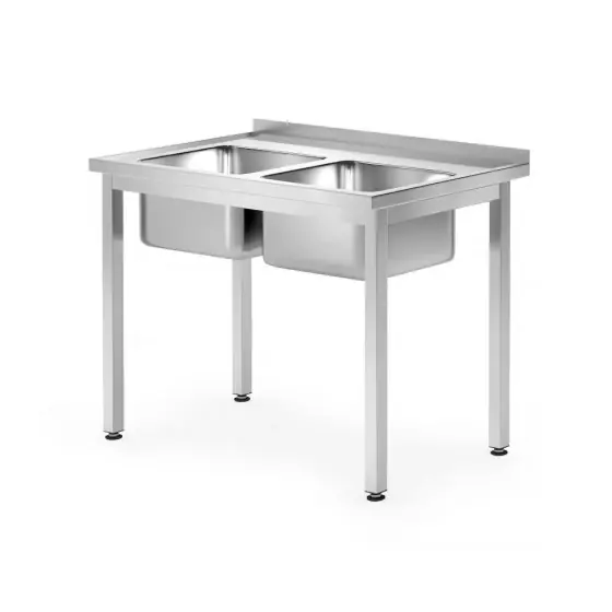 Ofertă exclusivă Spalator cu 2 Cuve montare pe perete - sudata, otel inoxidabil, Hendi, Kitchen Line, 1000x700x(H)850 mm