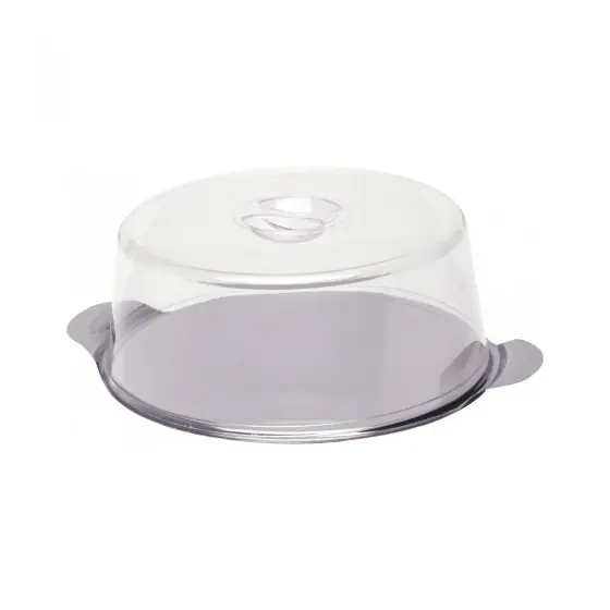 Suport / Platou tort cu capac plastic transparent, Hendi, tava rotunda inox cu manere, diam 300 mm x110 mm (H) Ofertă de sezon