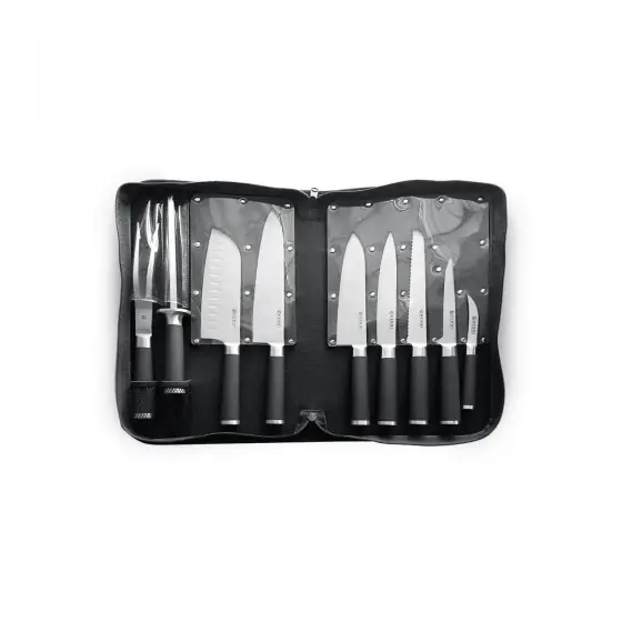 Promoție Set cutite promotional cutite, 9 piese, Hendi, Kurt Scheller Edition, lame inox cu rezistenta foarte mare, geanta suport inclusa