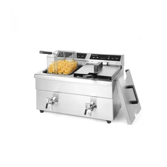 Cel mai vândut Friteuza dubla cu inductie 2x8 lt, corp inox, 2x3500W, Hendi Kitchen Line, functie boost pentru incalzire rapida, Hendi, 580x485x(H)406 mm