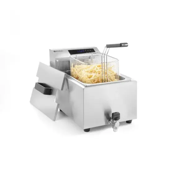 Doar azi Friteuza electrica profesionala, 8 litri, cu robinet, 3500 W, termostat 0-190 gr C, inox18/10, cos inclus, Hendi Master Cook, 300x515x(h)345 mm