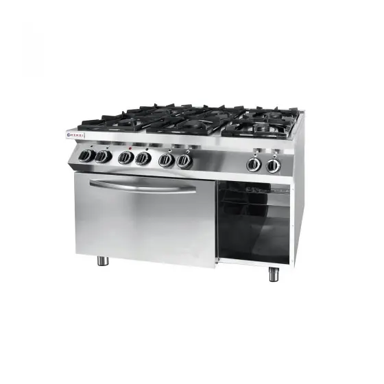 Aragaz profesional pe gaz Hendi Kitchen Line cu 6 arzatoare cu cuptor electric cu convectie GN 1/1 Inox 28.5 kW 1200x700x(H)900 mm Lichidare de stoc