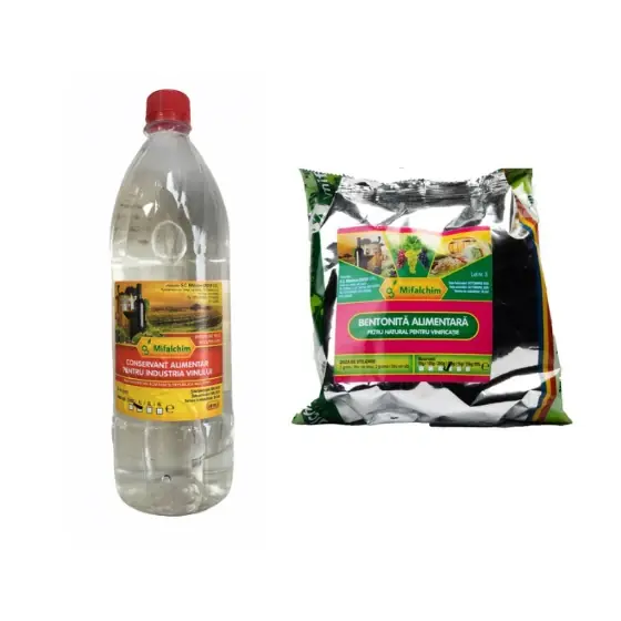 Pachet limpezire si conservare vin, Conservant vin, 1 l + Bentonita alimentara, 100 g Retur ușor