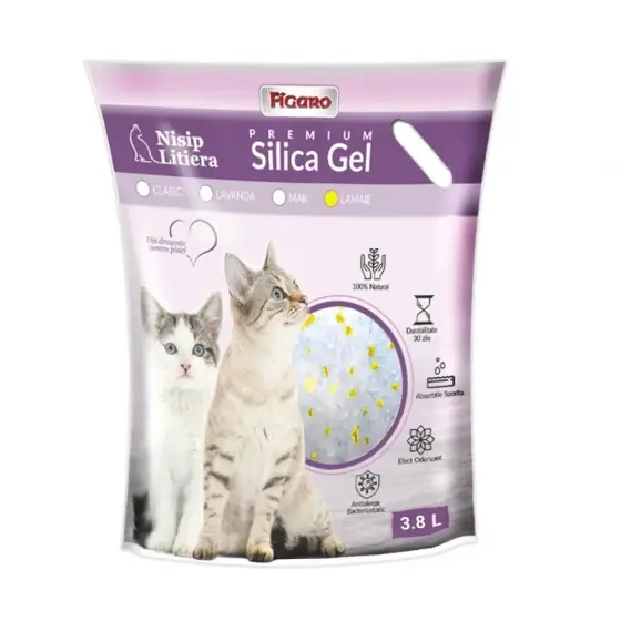 Premium Asternut Pentru Litiera Pisici Nisip Silica-Gel Figaro Premium 3.8L-Lamaie