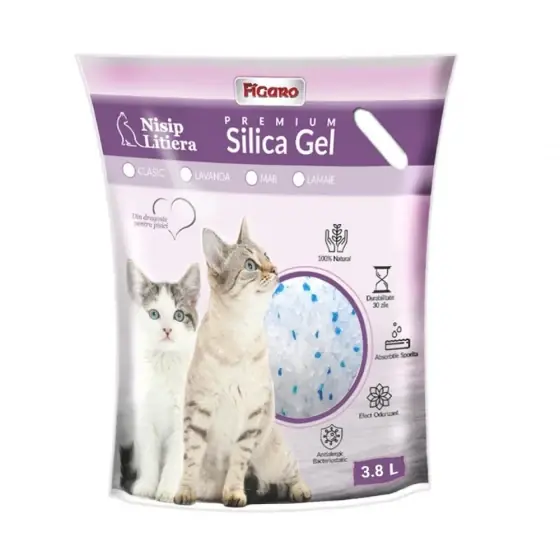 Ieftin Asternut Pentru Litiera Pisici Nisip Silica-Gel Figaro Premium 3.8L-Clasic