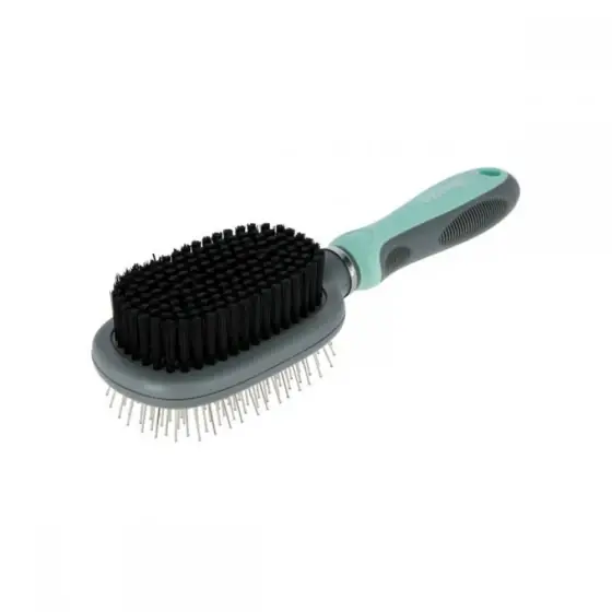 Perie Dubla Pentru Caini Kerbl 24X7Cm Turquoise/Grey Livrare rapidă