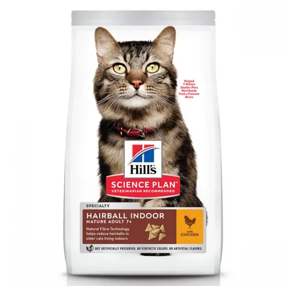 Comandă acum Hill's SP Feline Mature Hairball and Indoor Chicken 1.5 kg