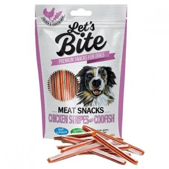 Vezi acum Hrana pentru caini, Brit Let's Bite Meat Snacks Chicken Stripes, cu cod, set 6 x 80 gr