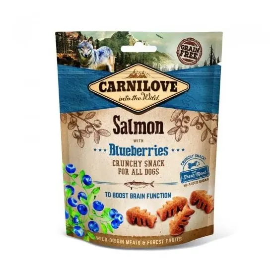 Calitate înaltă Recompense pentru caini, Carnilove Dog Crunchy, Somon si Afine, 200 g, set de 6 bucati