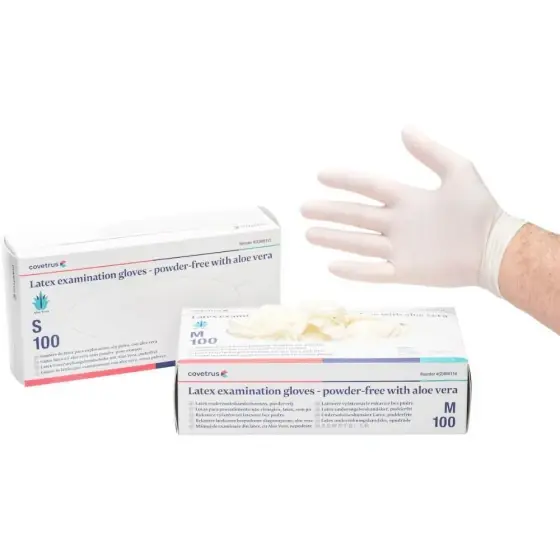 Disponibil imediat Manusi de examinare din latex, nepudrate, albe, cu Aloe Vera, M, 100buc/set CVET
