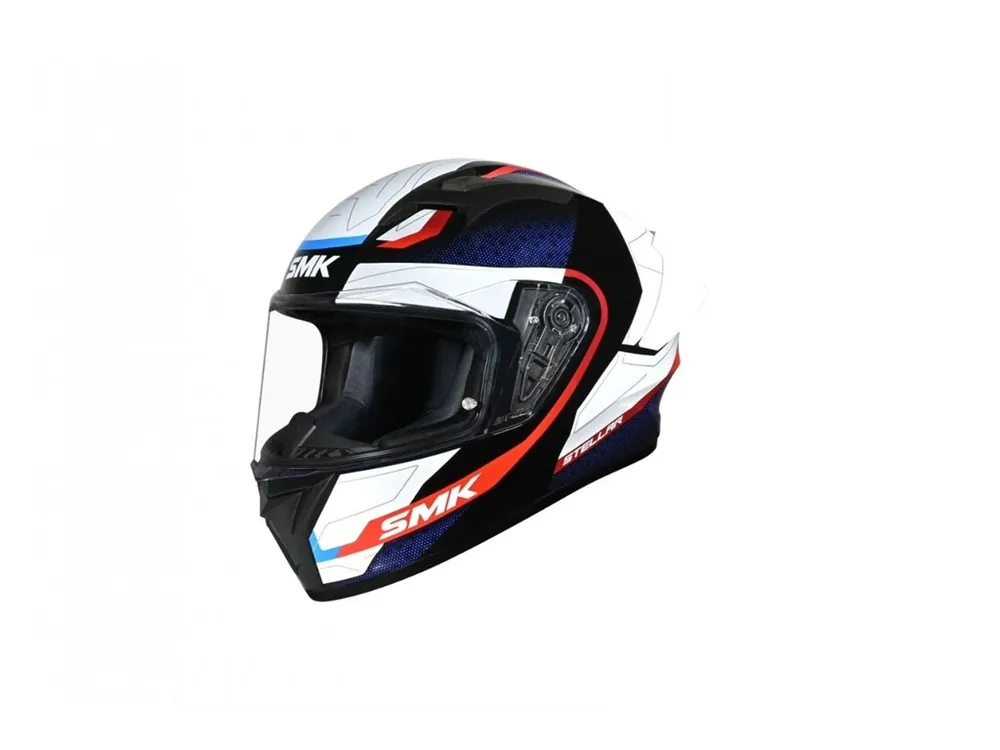 Premium Casca moto integrala SMK STELLAR Fight, alb+rosu+albastru marimea M, unisex, SMK0110/25/GL213/M